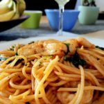 Spaghetti met Knoflookgarnalen in Tomatensaus